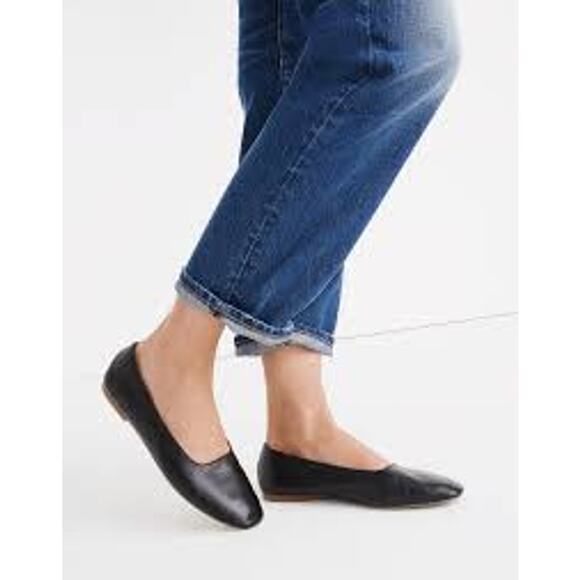 Madewell The Cory Ballet Flat Womens Size 9.5 Black Leather Round Toe Comfort - Picture 1 of 10